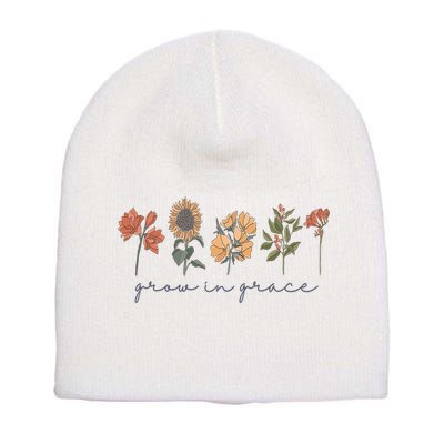 Grow In Grace Wildflower Boho Christian Scripture Religious Short Acrylic Beanie