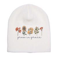 Grow In Grace Wildflower Boho Christian Scripture Religious Short Acrylic Beanie