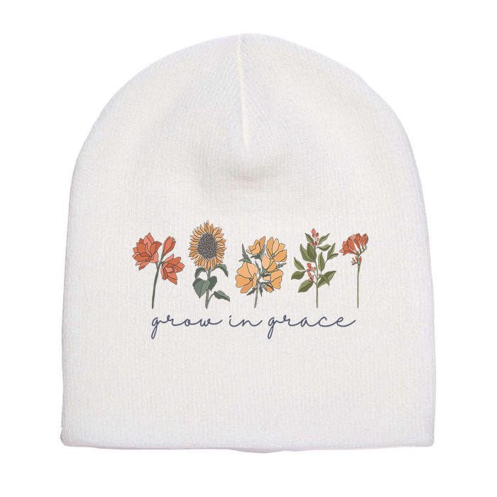 Grow In Grace Wildflower Boho Christian Scripture Religious Short Acrylic Beanie
