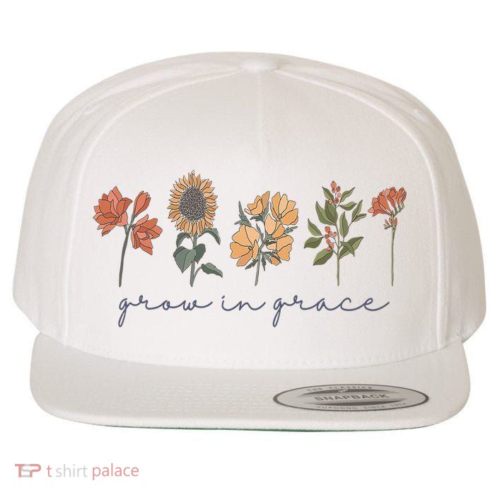 Grow In Grace Wildflower Boho Christian Scripture Religious Wool Snapback Cap