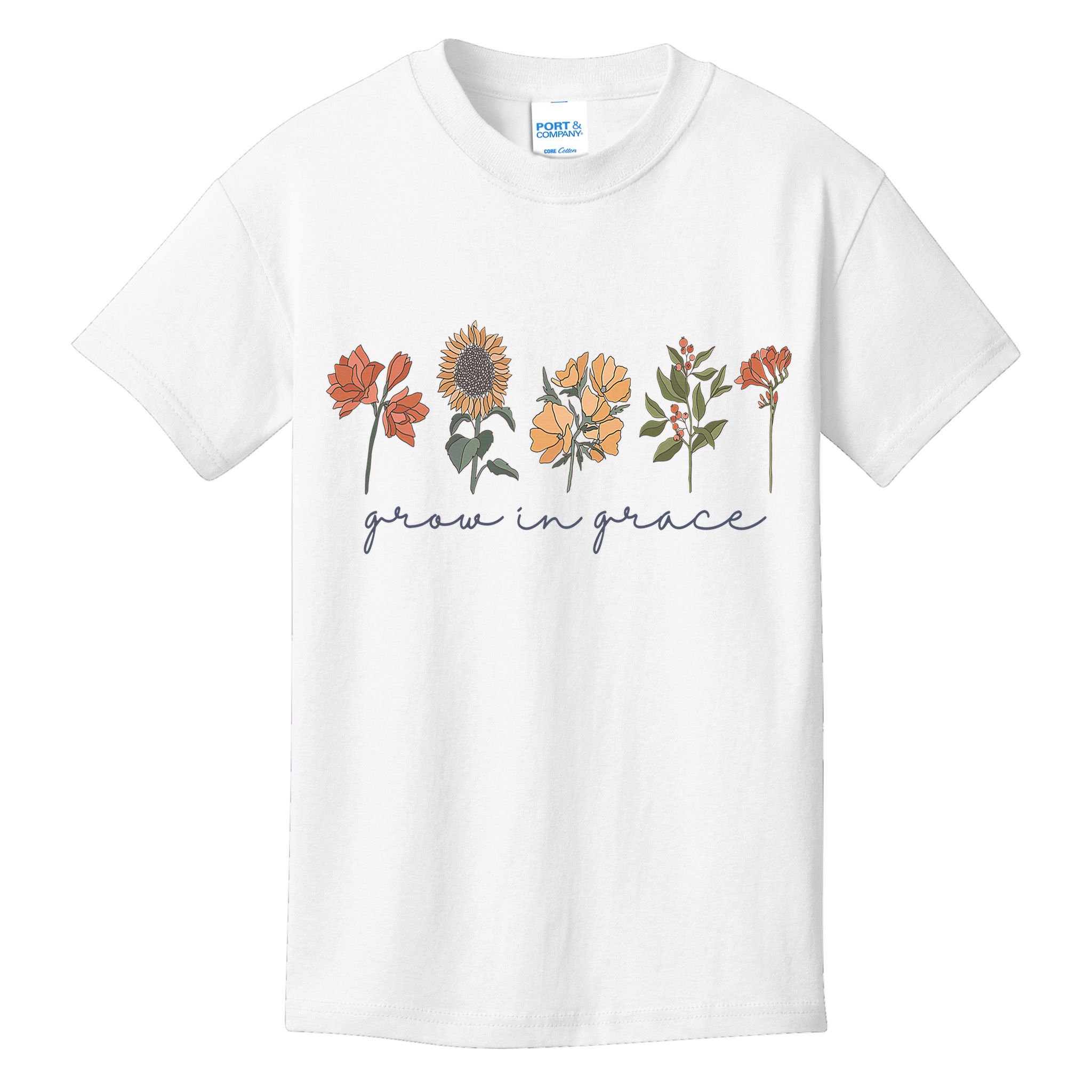 Grow In Grace Wildflower Boho Christian Scripture Religious Kids T-Shirt
