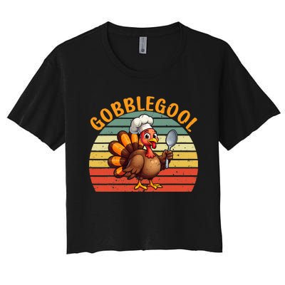 Gobblegool Italian Gobble Turkey Day Fall Thanksgiving Women's Crop Top Tee