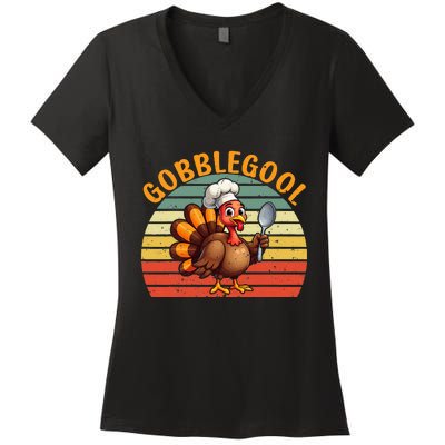 Gobblegool Italian Gobble Turkey Day Fall Thanksgiving Women's V-Neck T-Shirt