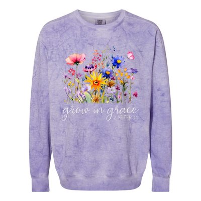 Grow In Grace Wildflower Boho Christian Scripture Religious Colorblast Crewneck Sweatshirt