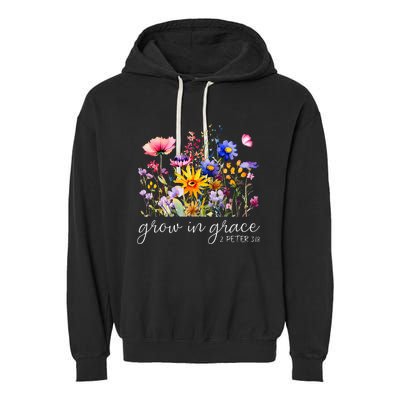 Grow In Grace Wildflower Boho Christian Scripture Religious Garment-Dyed Fleece Hoodie