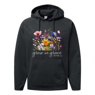 Grow In Grace Wildflower Boho Christian Scripture Religious Performance Fleece Hoodie