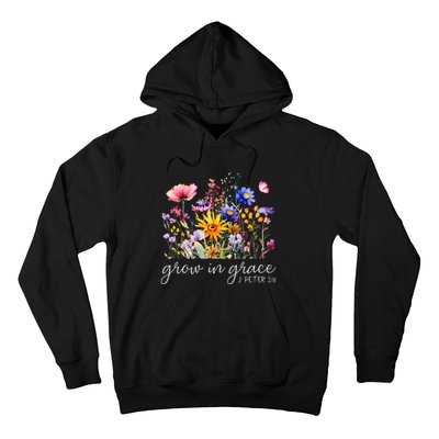 Grow In Grace Wildflower Boho Christian Scripture Religious Hoodie