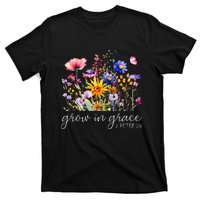 Grow In Grace Wildflower Boho Christian Scripture Religious T-Shirt