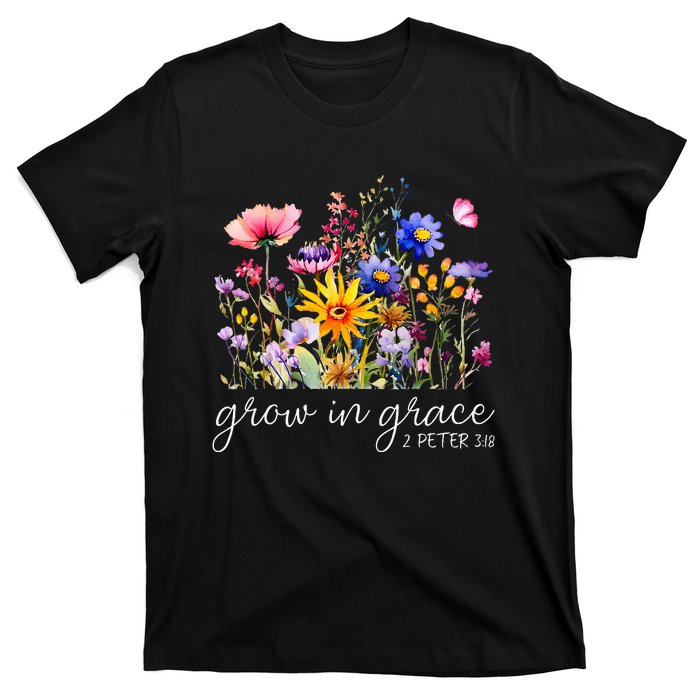 Grow In Grace Wildflower Boho Christian Scripture Religious T-Shirt