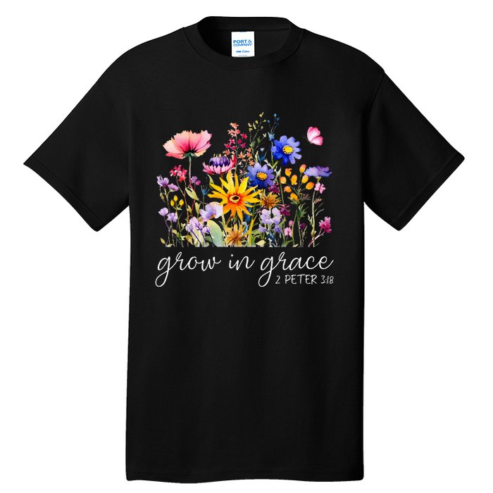 Grow In Grace Wildflower Boho Christian Scripture Religious Tall T-Shirt