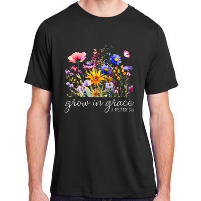 Grow In Grace Wildflower Boho Christian Scripture Religious Adult ChromaSoft Performance T-Shirt