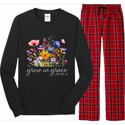 Grow In Grace Wildflower Boho Christian Scripture Religious Long Sleeve Pajama Set