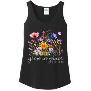 Grow In Grace Wildflower Boho Christian Scripture Religious Ladies Essential Tank