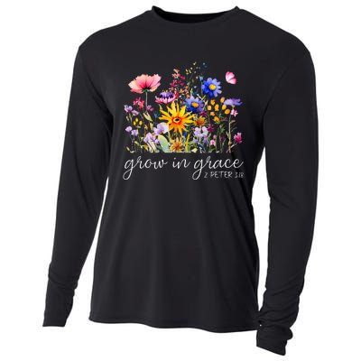 Grow In Grace Wildflower Boho Christian Scripture Religious Cooling Performance Long Sleeve Crew