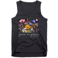 Grow In Grace Wildflower Boho Christian Scripture Religious Tank Top