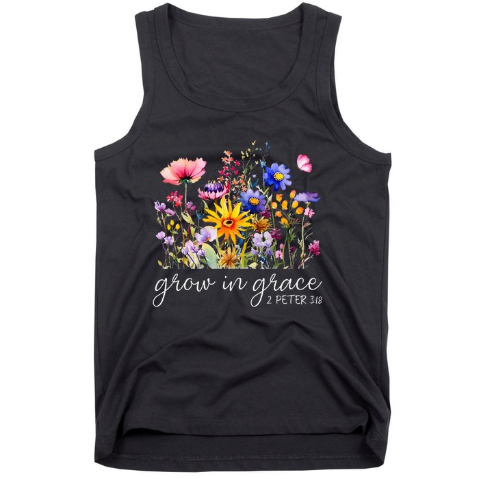 Grow In Grace Wildflower Boho Christian Scripture Religious Tank Top