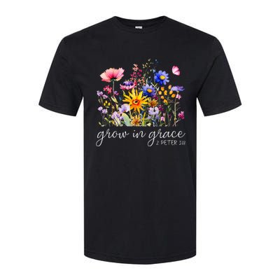 Grow In Grace Wildflower Boho Christian Scripture Religious Softstyle CVC T-Shirt