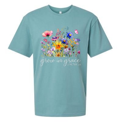 Grow In Grace Wildflower Boho Christian Scripture Religious Sueded Cloud Jersey T-Shirt