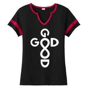 Good Is Good Cross Jesus Logo Ladies Halftime Notch Neck Tee