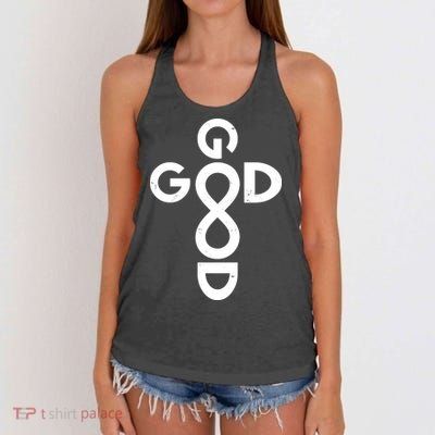 Good Is Good Cross Jesus Logo Women's Knotted Racerback Tank