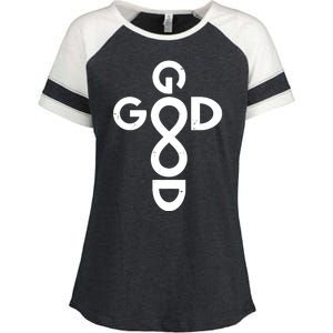 Good Is Good Cross Jesus Logo Enza Ladies Jersey Colorblock Tee