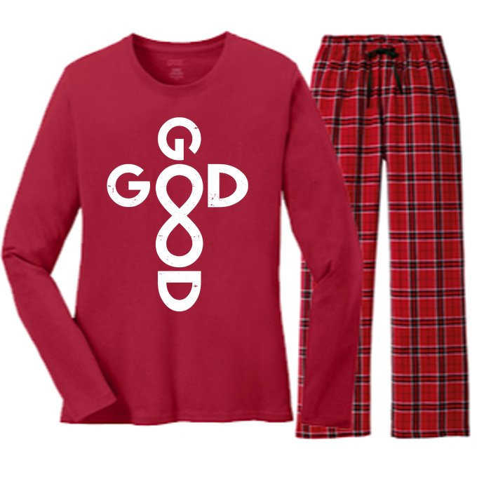 Good Is Good Cross Jesus Logo Women's Long Sleeve Flannel Pajama Set 