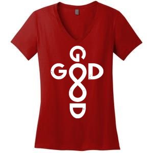 Good Is Good Cross Jesus Logo Women's V-Neck T-Shirt