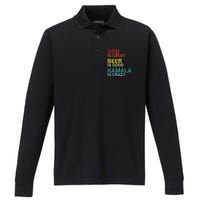 God Is Great Beer Is Good And Kamala Are Crazy Funny Trump Performance Long Sleeve Polo