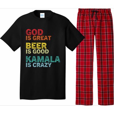 God Is Great Beer Is Good And Kamala Are Crazy Funny Trump Pajama Set