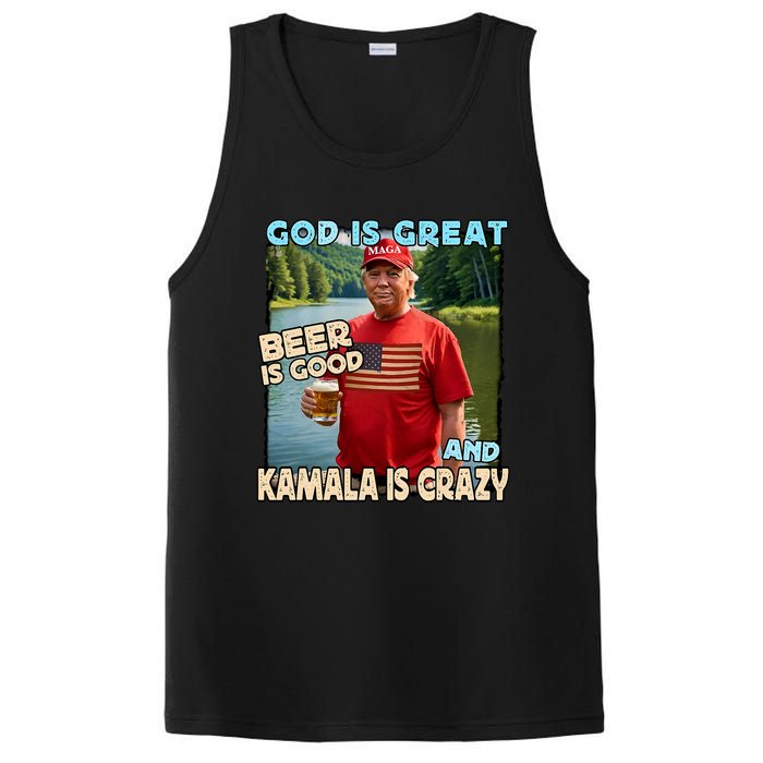 God Is Great Beer Is Good And Kamala Are Crazy Funny Trump PosiCharge Competitor Tank