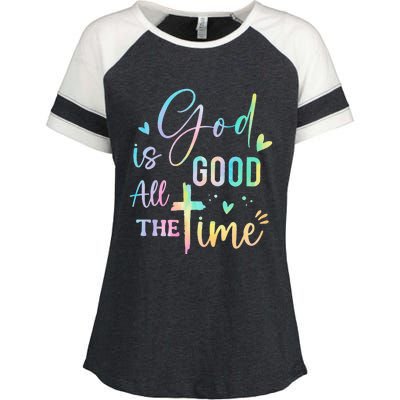 God Is Good All The Time Christian Faith Worship Enza Ladies Jersey Colorblock Tee