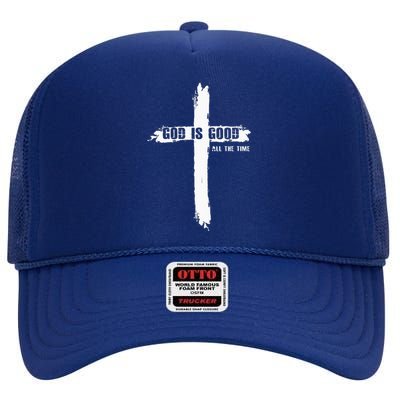 God Is Good Cross Funny Christian High Crown Mesh Back Trucker Hat