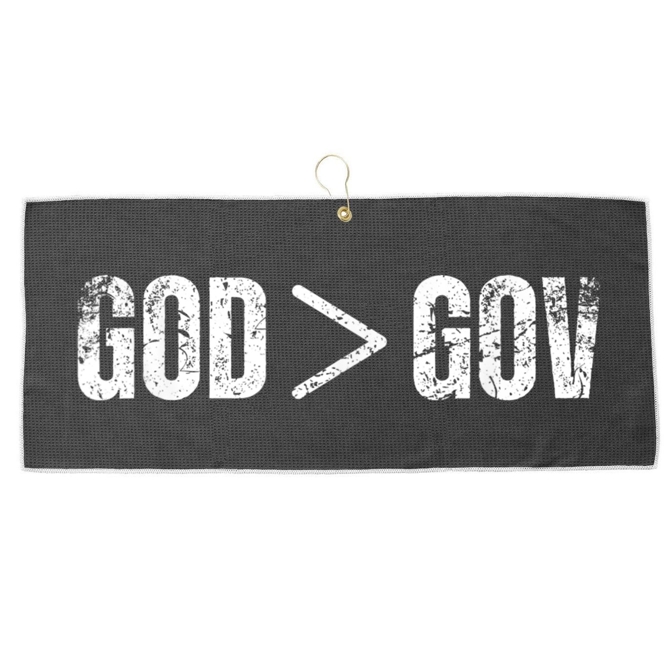 God Is Greater Than Gov Vintage Distressed Anti Government Large Microfiber Waffle Golf Towel