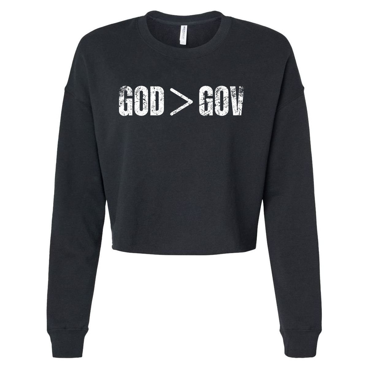 God Is Greater Than Gov Vintage Distressed Anti Government Cropped Pullover Crew