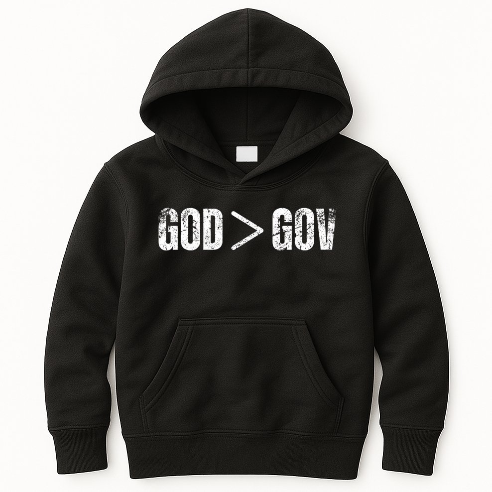 God Is Greater Than Gov Vintage Distressed Anti Government Kids Hoodie
