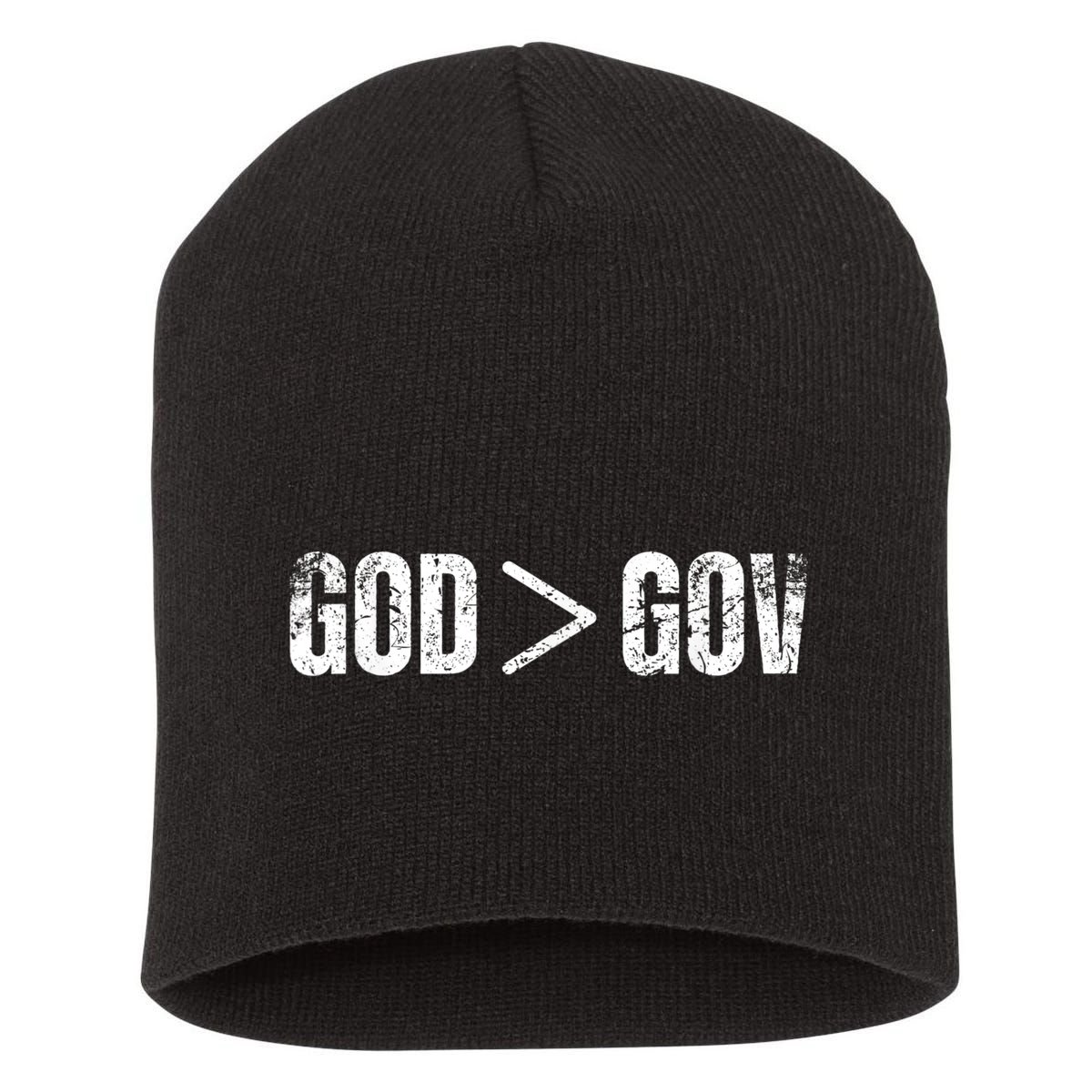 God Is Greater Than Gov Vintage Distressed Anti Government Short Acrylic Beanie