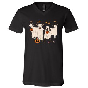 Goat In Ghost Costume Happy Halloween Day V-Neck T-Shirt