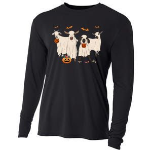 Goat In Ghost Costume Happy Halloween Day Cooling Performance Long Sleeve Crew