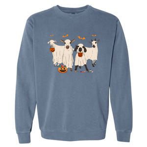 Goat In Ghost Costume Happy Halloween Day Garment-Dyed Sweatshirt