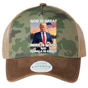 God Is Great Beer Is Good And Kamala Are Crazy Funny Trump Legacy Tie Dye Trucker Hat