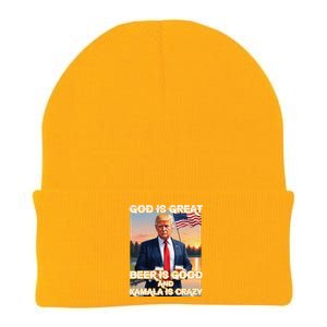 God Is Great Beer Is Good And Kamala Are Crazy Funny Trump Knit Cap Winter Beanie