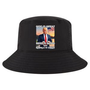 God Is Great Beer Is Good And Kamala Are Crazy Funny Trump Cool Comfort Performance Bucket Hat