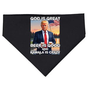 God Is Great Beer Is Good And Kamala Are Crazy Funny Trump USA-Made Doggie Bandana