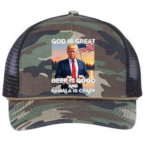 God Is Great Beer Is Good And Kamala Are Crazy Funny Trump Retro Rope Trucker Hat Cap