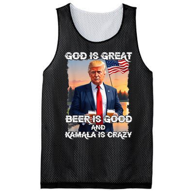 God Is Great Beer Is Good And Kamala Are Crazy Funny Trump Mesh Reversible Basketball Jersey Tank