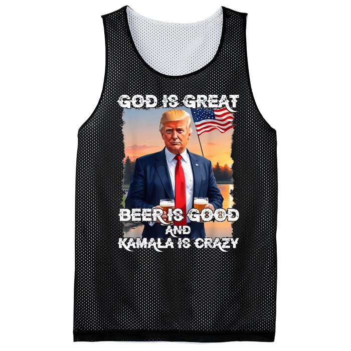 God Is Great Beer Is Good And Kamala Are Crazy Funny Trump Mesh Reversible Basketball Jersey Tank