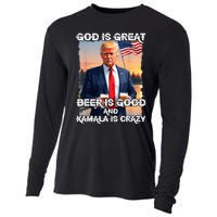 God Is Great Beer Is Good And Kamala Are Crazy Funny Trump Cooling Performance Long Sleeve Crew