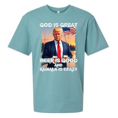 God Is Great Beer Is Good And Kamala Are Crazy Funny Trump Sueded Cloud Jersey T-Shirt