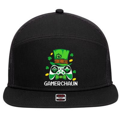 Gamer Irish Games Funny Saint Patrick Day Gamer Gift Love 7 Panel Mesh Trucker Snapback Hat