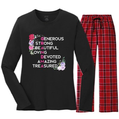 Grandma Is Generous Strong Beautiful Mothers Day Grandmother Women's Long Sleeve Flannel Pajama Set 